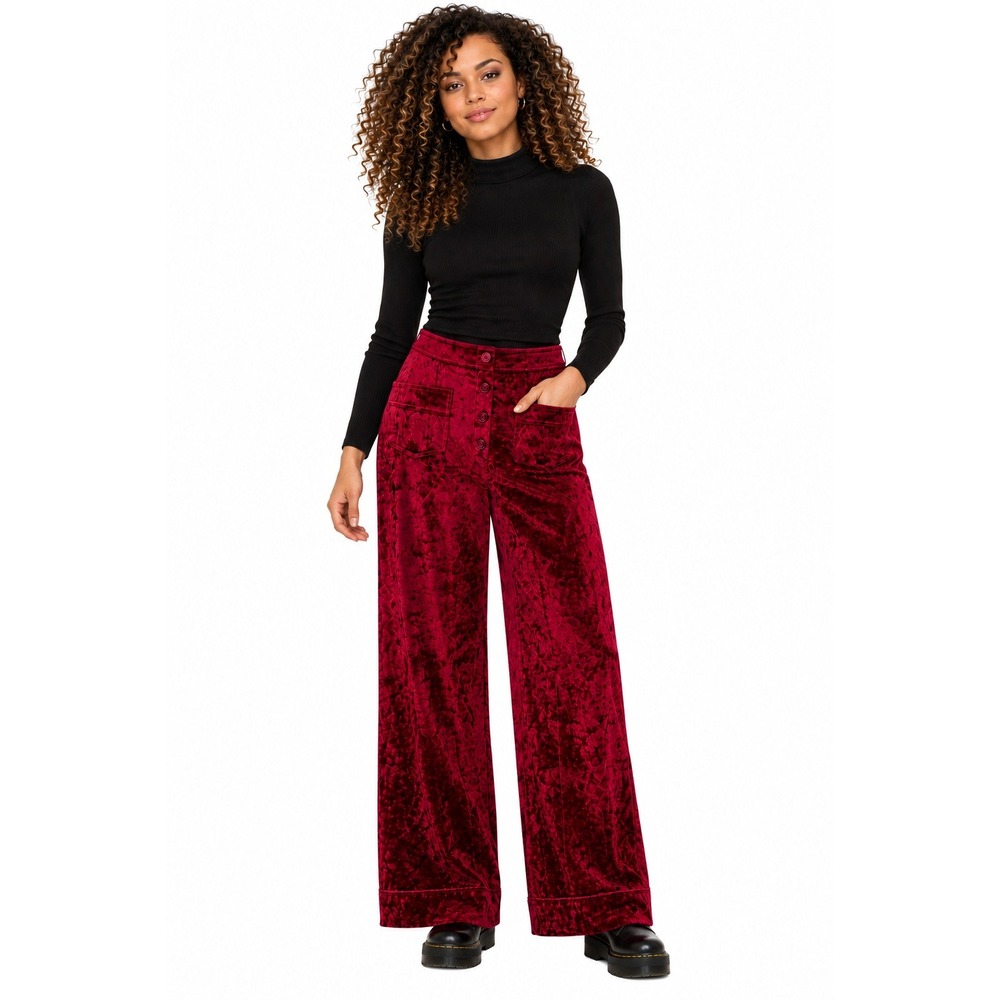 Halara Burgundy Crushed Velvet Wide Leg Pants Red Large